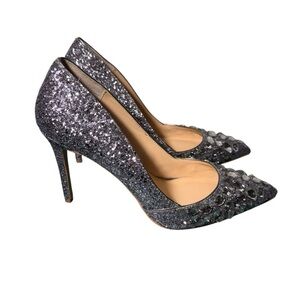 Badgley Mischka Jewel Heels Ulyana Crystal Glitter Bridal Shoes Silver Size 10